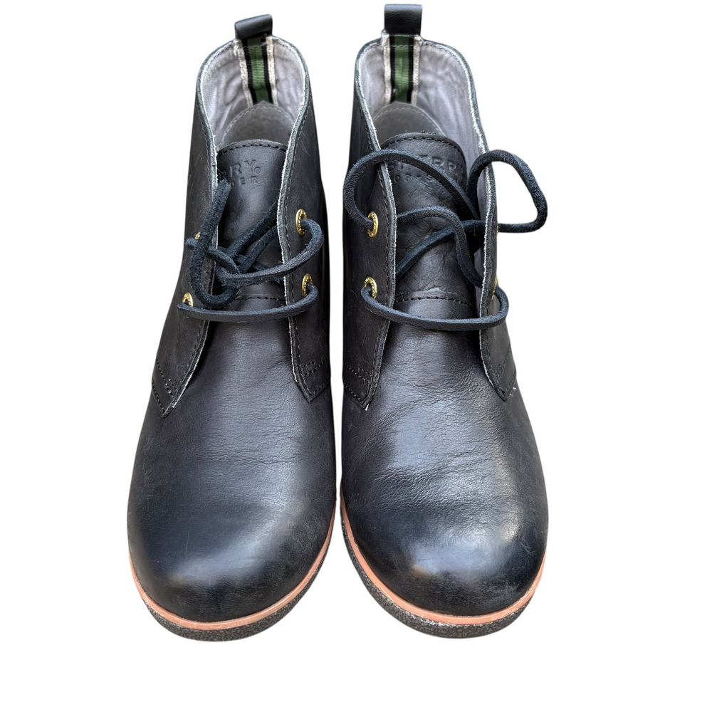 Sperry Top-Sider Harlow Womens Size 8 Wedge Booties Black Leather Lace Up Ankle - Picture 6 of 9